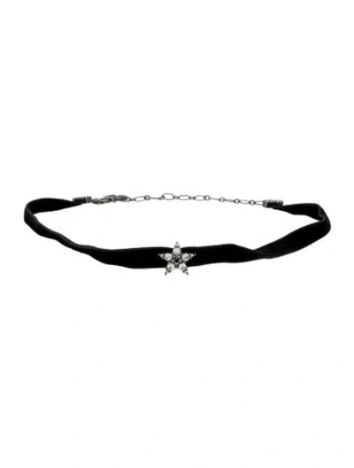 Pre-owned Dior Crystal & Velvet 'd Porte-bonheur' Star Choker Necklace, 14.5" In Black/clear