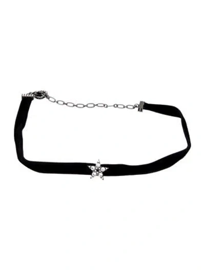 Pre-owned Dior Crystal & Velvet Star Choker Necklace, 14.5" In Multicolor