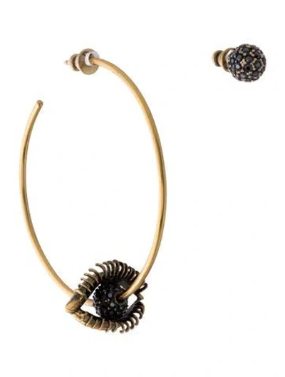 Pre-owned Dior Crystal Asymmetric Eye Motif Hoop Earrings In Black