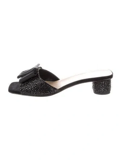 Pre-owned Dior Crystal Bow Accents Slides In Black
