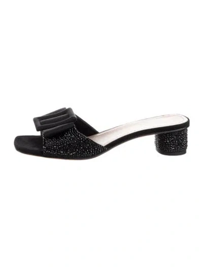 Pre-owned Dior Crystal Bow Accents Slides In Black