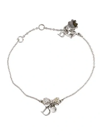Pre-owned Dior Crystal Bow Charm Link Bracelet, 7.75" In Pink