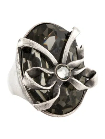 Pre-owned Dior Crystal Bow Cocktail Ring In Gray