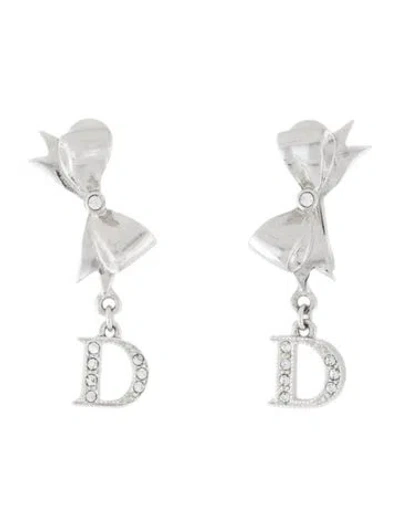 Pre-owned Dior Crystal Bow Drop Clip-on Earrings In Transparent