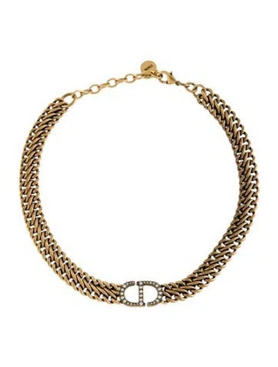Pre-owned Dior Crystal Cd Choker Necklace, 17" In Multicolor