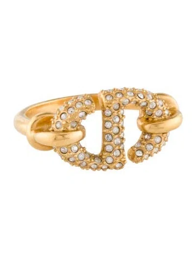 Pre-owned Dior Crystal Cd Navy Cocktail Ring In Transparent