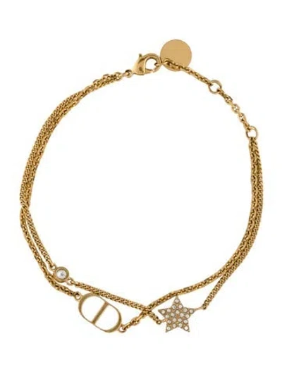 Pre-owned Dior Crystal Cd Petit Star Multistrand Charm Bracelet, 7.25"