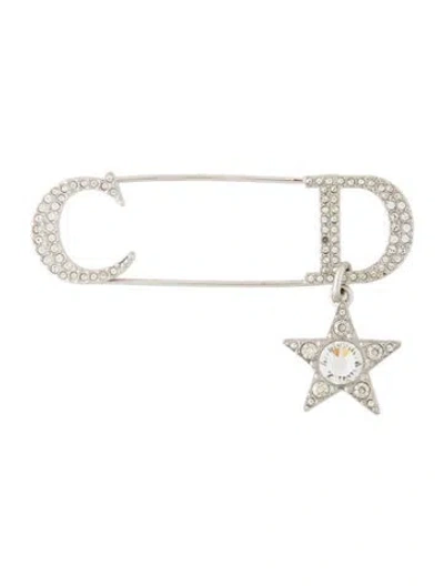 Pre-owned Dior Crystal Cd Pin Brooch In Transparent