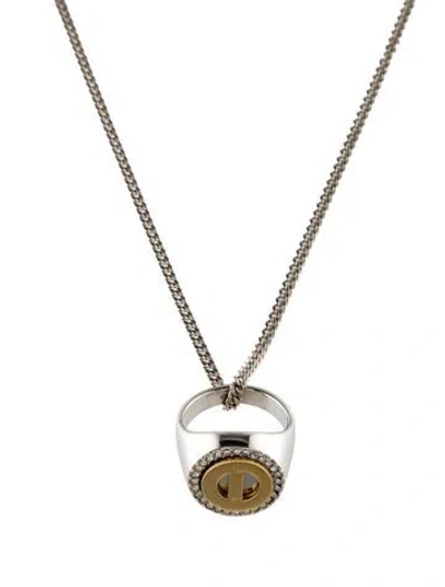Pre-owned Dior Crystal Cd Signet Ring Pendant Necklace, 19" In Multi