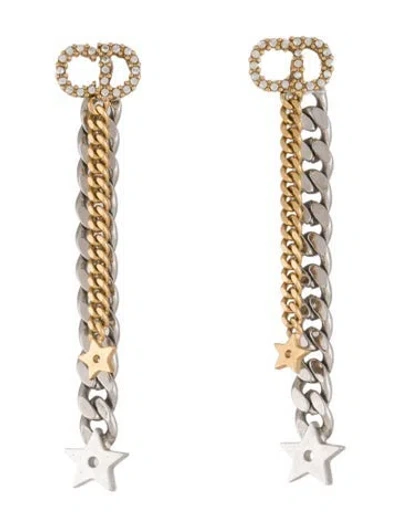 Pre-owned Dior Crystal Cd Star Chain Drop Earrings In Transparent