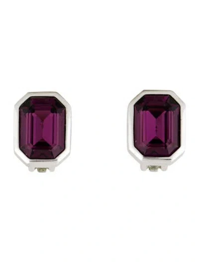 Pre-owned Dior Crystal Clip-on Earrings In Purple