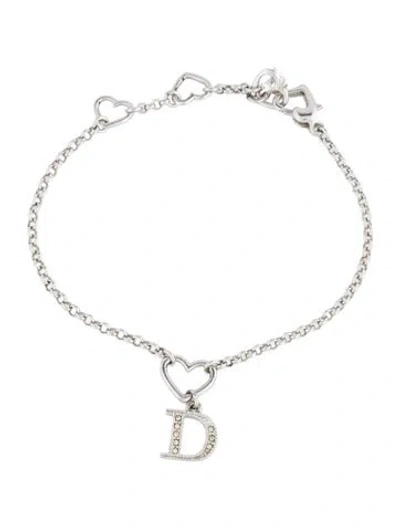 Pre-owned Dior Crystal D Logo Heart Charm Bracelet, 7.75" In Multi