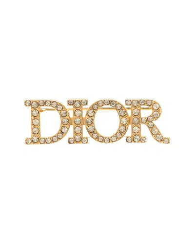Dior Crystal  Logo Brooch (authentic Pre-loved) In Brown