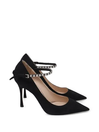 Pre-owned Dior Crystal-embellished Ankle-strap Pumps In Black