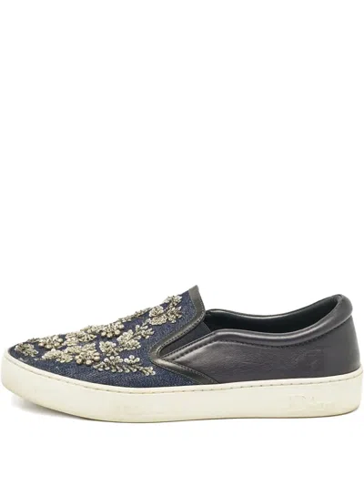 Pre-owned Dior Crystal-embellished Denim Sneakers