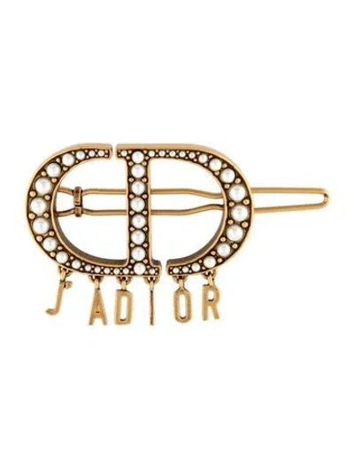 Pre-owned Dior Crystal Embellished Hair Clip In Gold
