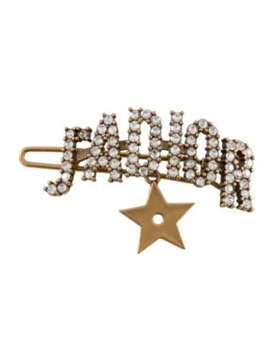 Pre-owned Dior Crystal Embellished Hair Clip In Gold