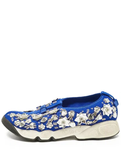 Pre-owned Dior Crystal-embellished Slip-one Sneakers In Blue