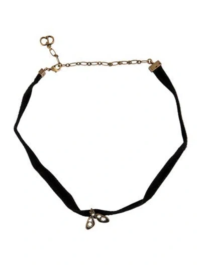 Pre-owned Dior Crystal, Enamel, & Velvet 'blue Bohémienne' Choker Necklace, 14.5" In Black