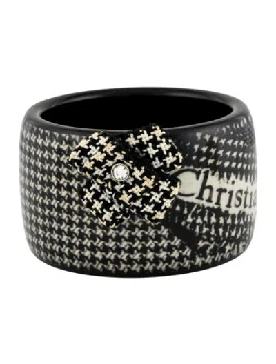 Pre-owned Dior Crystal, Fabric & Resin Houndstooth Bangle Bracelet, 8" In Multi