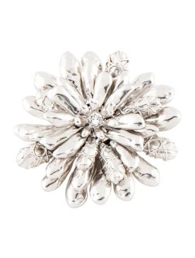 Pre-owned Dior Crystal Flower Brooch Pin In Clear