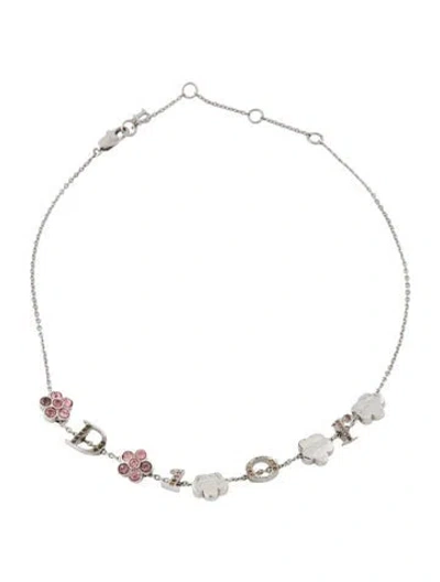 Pre-owned Dior Crystal Flower Choker Necklace, 15" In Pink