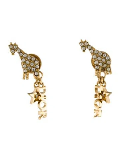 Pre-owned Dior Crystal Giraffe Logo Drop Earrings In Transparent