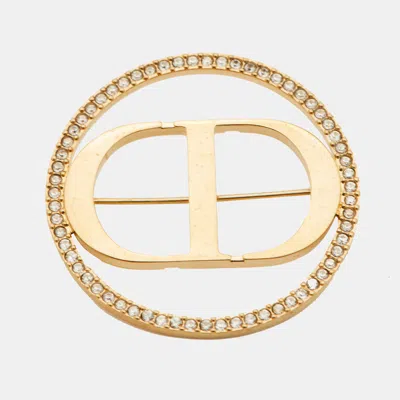 Pre-owned Dior Crystal Gold Tone Round Pin Brooch