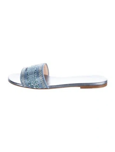 Pre-owned Dior Crystal Graphic Print Slides In Blue