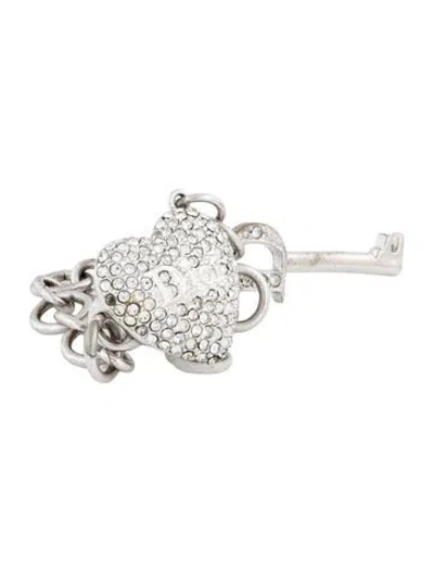 Pre-owned Dior Crystal Heart And Key Logo Cocktail Ring In Multicolor