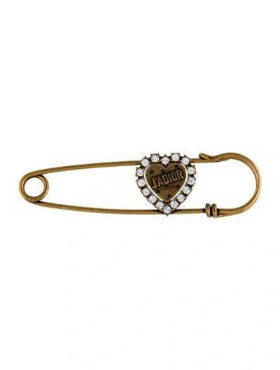 Pre-owned Dior Crystal Heart Safety Pin Brooch In Multi