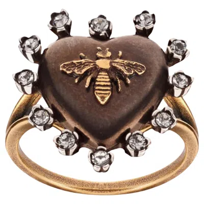 Pre-owned Dior Crystal Heart-shaped Bee Ring In Multi