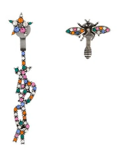 Pre-owned Dior Crystal J'a Asymmetrical Bee Earrings In Multi