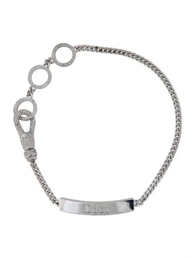 Pre-owned Dior Crystal Logo Choker Necklace, 15" In Transparent