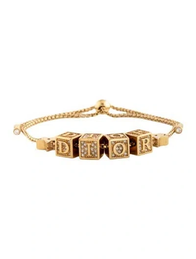 Pre-owned Dior Crystal Logo Cube Charm Bracelet, 8.75" In Clear