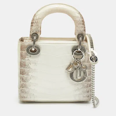 Pre-owned Dior Crystal Mini Off White Himalayan Crocodile Tote