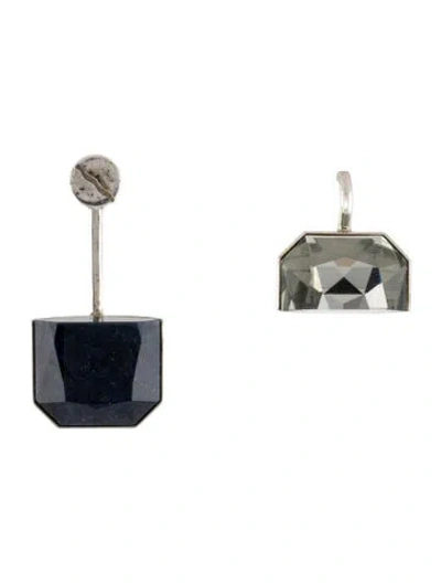 Pre-owned Dior Crystal Mismatched Drop Earrings In Gray