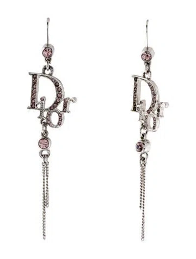 Pre-owned Dior Crystal Oblique Tassel Drop Earrings In Pink