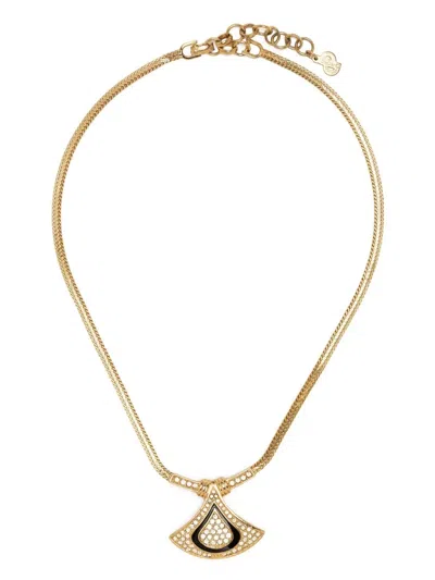 Pre-owned Dior  Crystal Pendant Necklace In Gold