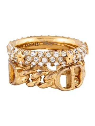 Pre-owned Dior Crystal Petit Cd Ring Set In Clear