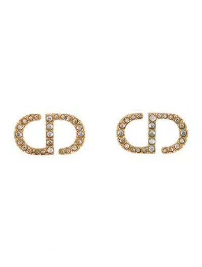 Pre-owned Dior Crystal Petit Cd Stud Earrings In Transparent