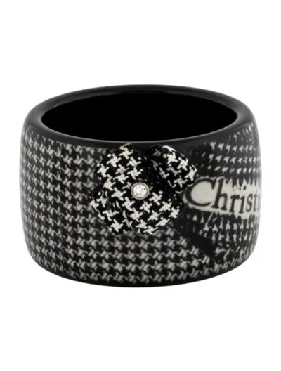 Pre-owned Dior Crystal, Resin & Tweed Houndstooth Bangle Bracelet, 7.5" In Multi