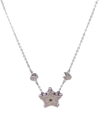 Pre-owned Dior Crystal Star Necklace In Silver