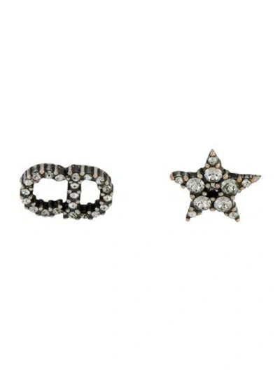 Pre-owned Dior Crystal Tribales Stud Earrings In Gray