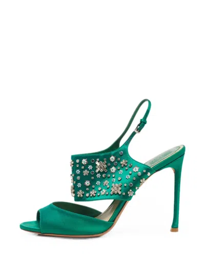 Pre-owned Dior Crystal-embellished Ankle-strap Sandals In Green