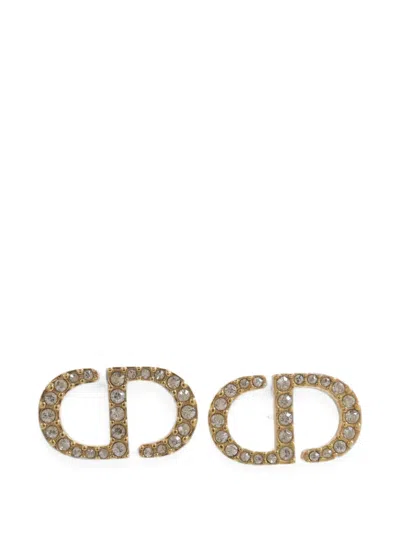 Pre-owned Dior Crystal-embellished Earrings In Gold
