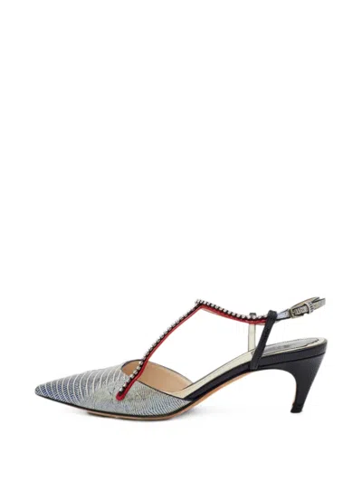 Pre-owned Dior Crystal-embellished Heeled Pumps In Gray
