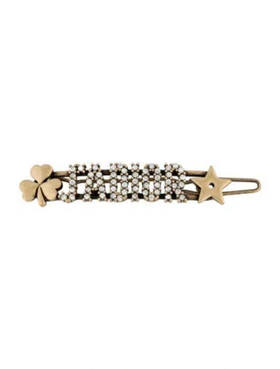 Pre-owned Dior Crystal-embellished J'a Hair Clip In Gold