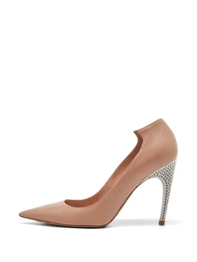 Pre-owned Dior Crystal-embellished Pointed-toe Pumps In Neutral