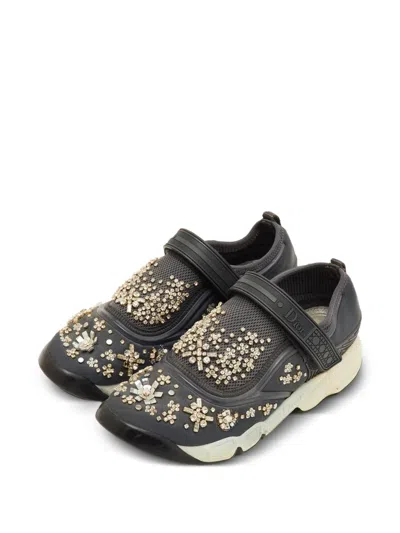 Pre-owned Dior Crystal-embellished Slip-on Sneakers In Gray